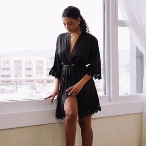 New Colors! Black Wine Cinnamon Taupe Eucalyptus Bridesmaid Robes Bridesmaid Gifts Bridal Robe Bride Robe Lace Robe Satin Robe Wedding Robe