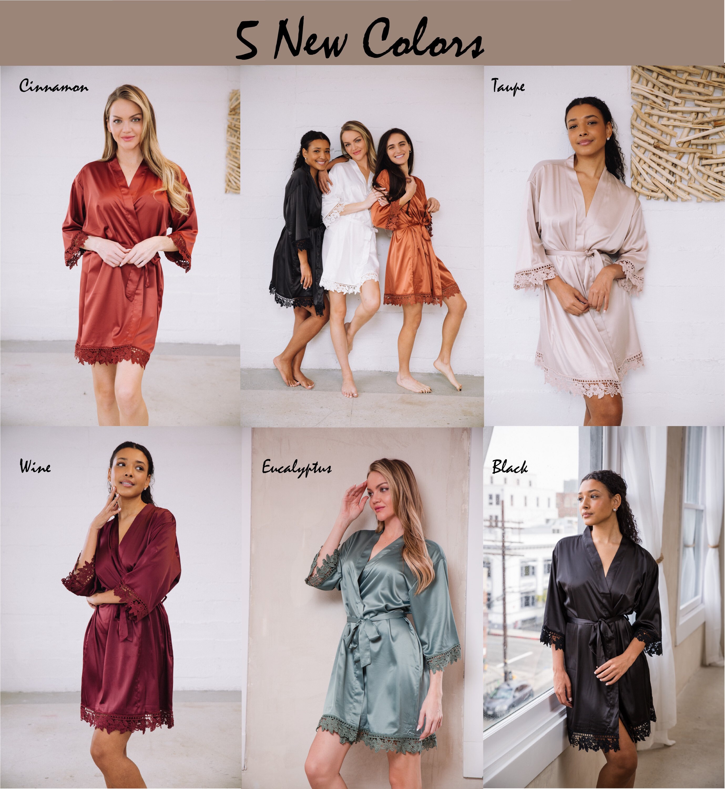New Colors! Black Wine Cinnamon Taupe Eucalyptus Bridesmaid Robes ...