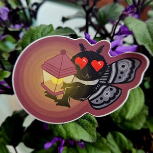 Mothman with lamp matte vinyl sticker | Cute Creepy Spooky Cryptids | Waterproof, weather and fade resistant vinyl sticker
