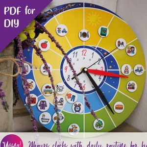 Printable 24hours Spiral clocks with customizable daily routine for toddlers, pre-schoolers and kids