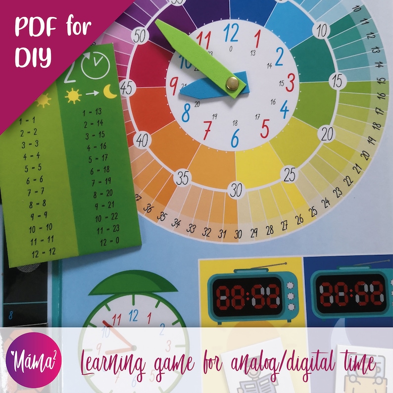 Printable Activity Game for Learning Clocks analog and Digital Time for