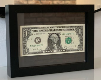 1 US Dollar im Rahmen (schwarz) Bild Geld Geschenk Geburtstag