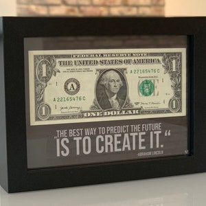 1 US Dollar im Rahmen (schwarz) Bild Geld Geschenk Geburtstag Zitat Abraham Lincoln