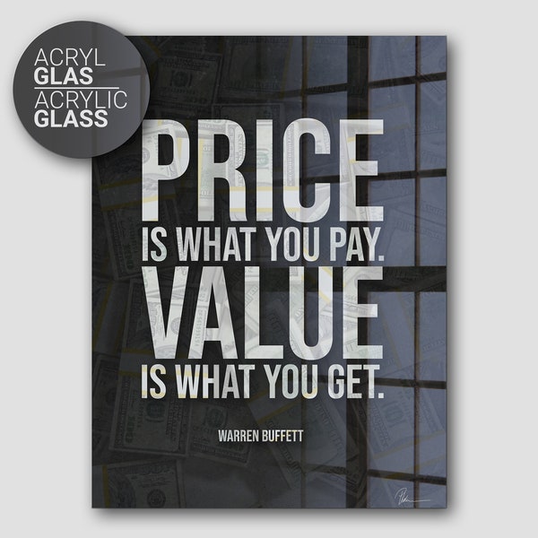 Price Vs. Value - Acrylglasbild - Aktien Bild - Warren Buffett Zitat - Börse Kunst