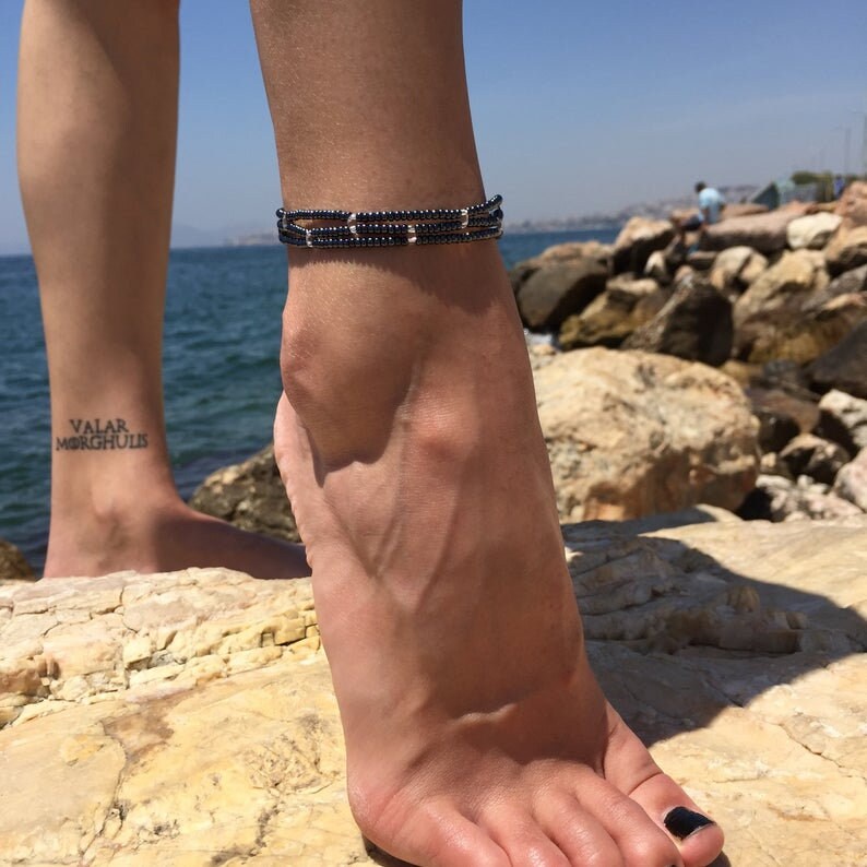 Stretch Waterproof Anklets for Women // Hematite Anklet Waterproof
