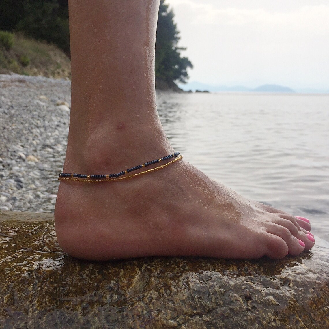 HCYANGZHANG Fußketten Set - 6 Stück Bunte Perlen Fußkettchen (wasserfest)