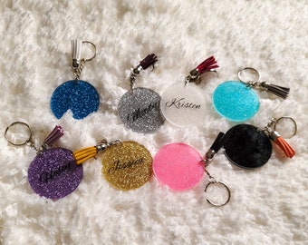 Personalized Glitter Keychain with Name and Tassel, Custom Acrylic Keychain