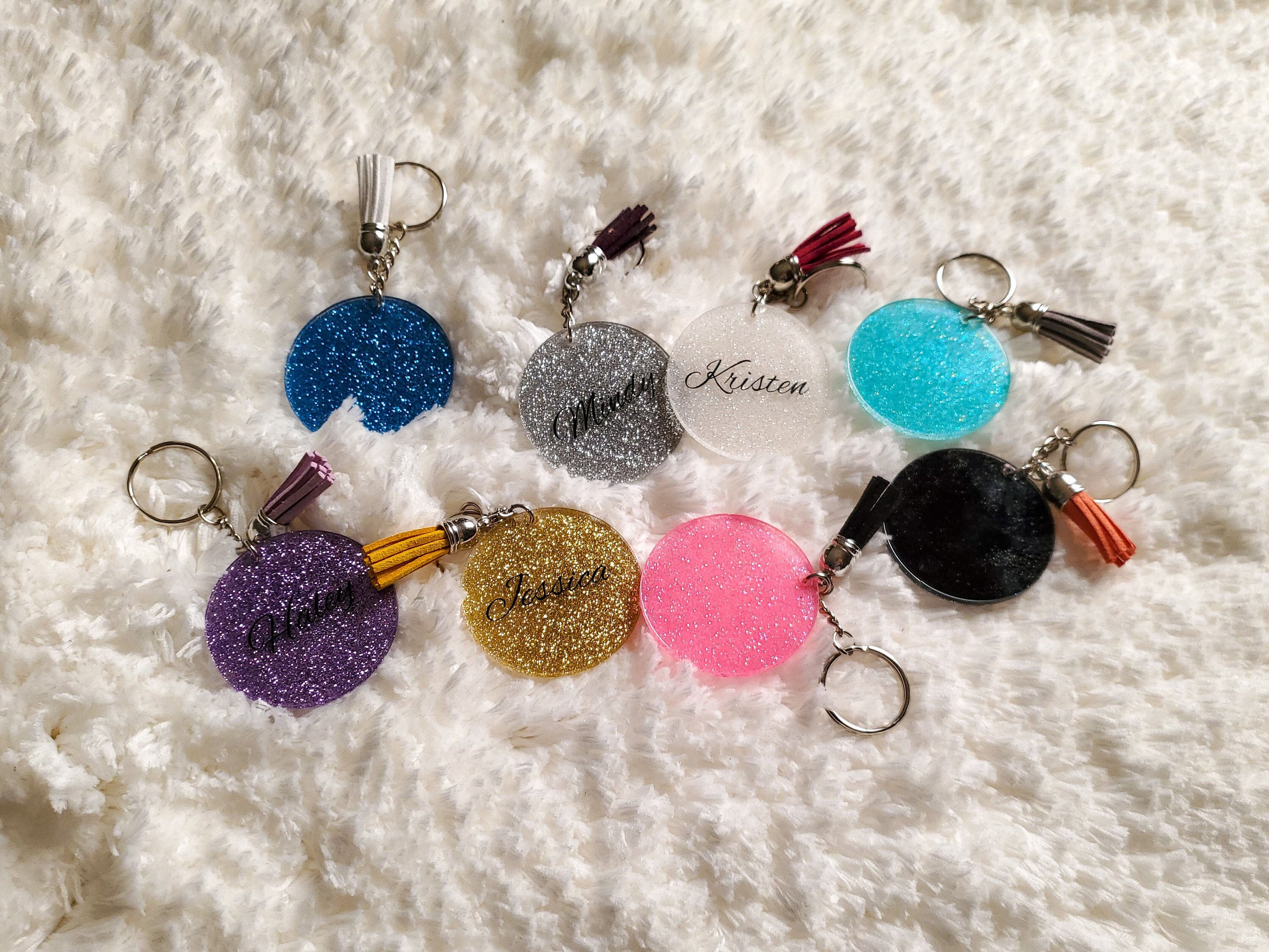 Personalized Glitter Keychain With Name and Tassel Custom Etsy