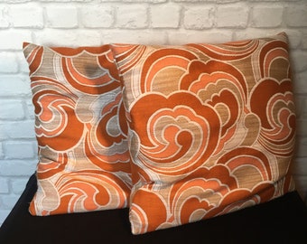Retro cushion set of 2 Mid Century cushion covers made of original orange fabric
