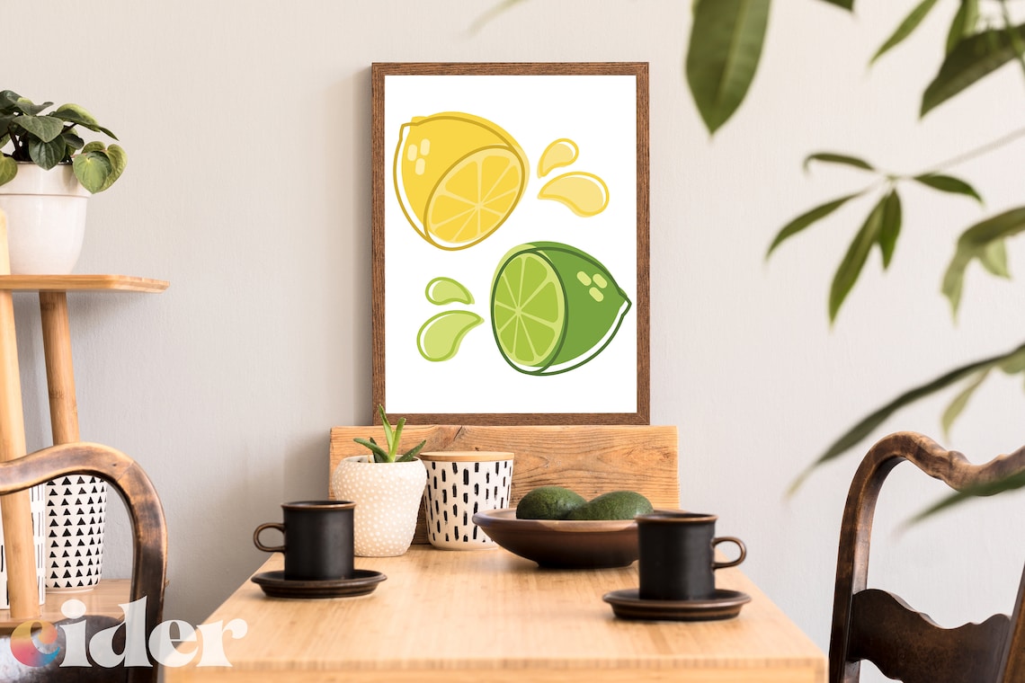 Lemon Print Lime Print Citrus Wall Art Printable Kitchen Etsy
