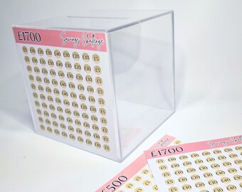 Acrylic Money box Savings Challenge with sealed money jar and Savings Challenge Stickers 1000, 500, 1700
