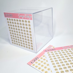 Acrylic Money box Savings Challenge with sealed money jar and Savings Challenge Stickers 1000, 500, 1700 image 1