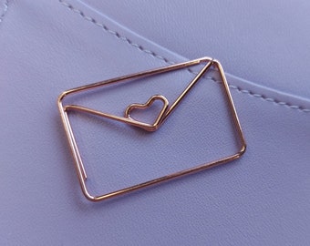 Rose Gold Envelope Heart Shaped Paperclip | Planner Accessories, Bullet Journal Supplies