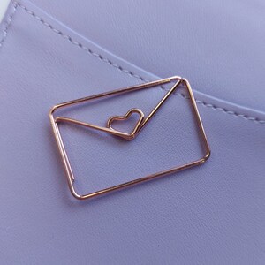 Clipe de papel em forma de coração com envelope de ouro rosa | Acessórios para planejador, suprimentos para diário com marcadores
