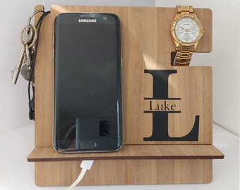 Personalised docking station, bedside table organiser charger, Desk tidy. Dad Gift. Personalised Birthday Gift for Dad. Teenager present |