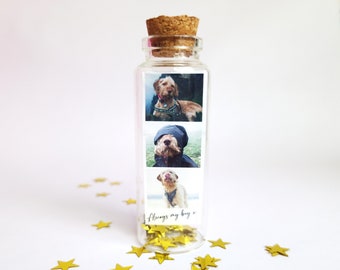 Personalised photo memorial polaroid jar | Message in a glass bottle memory keepsake | Gift for Mothers day, Memory gift, Lost pet, Family
