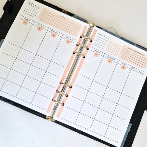 DATED weekly a5 planner inserts | Weekly diary page refills | Monthly Weekly Dated Calendar