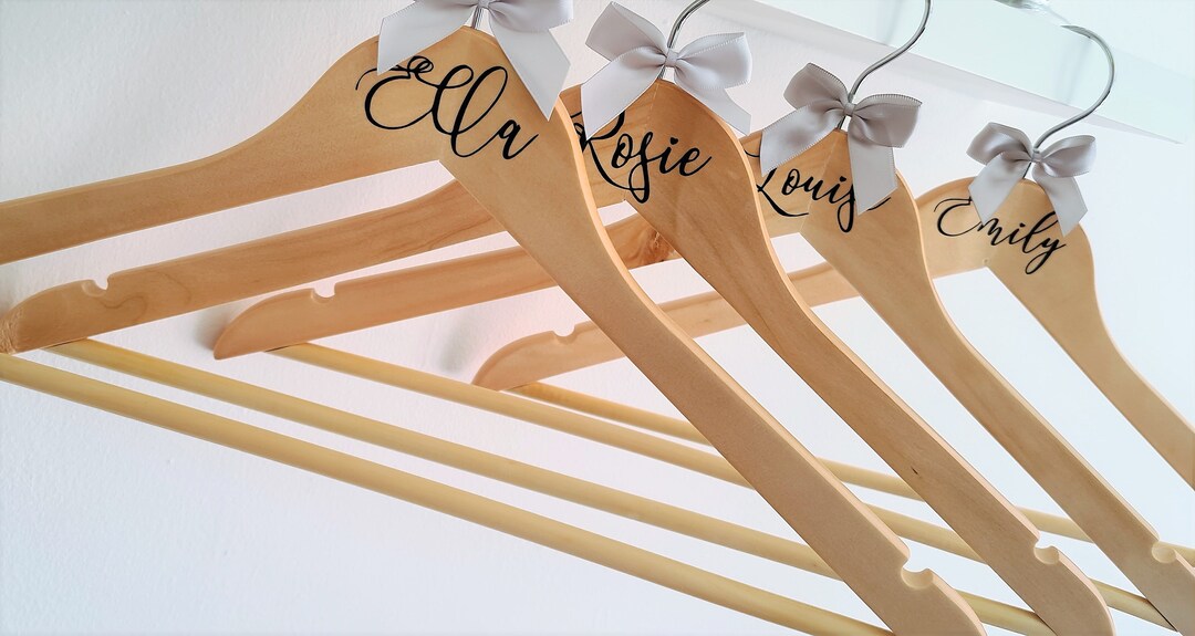 Personalised Wedding Coat Hangers Bridal Party Photography Light Wood