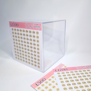 Acrylic Money box Savings Challenge with sealed money jar and Savings Challenge Stickers 1000, 500, 1700 image 4