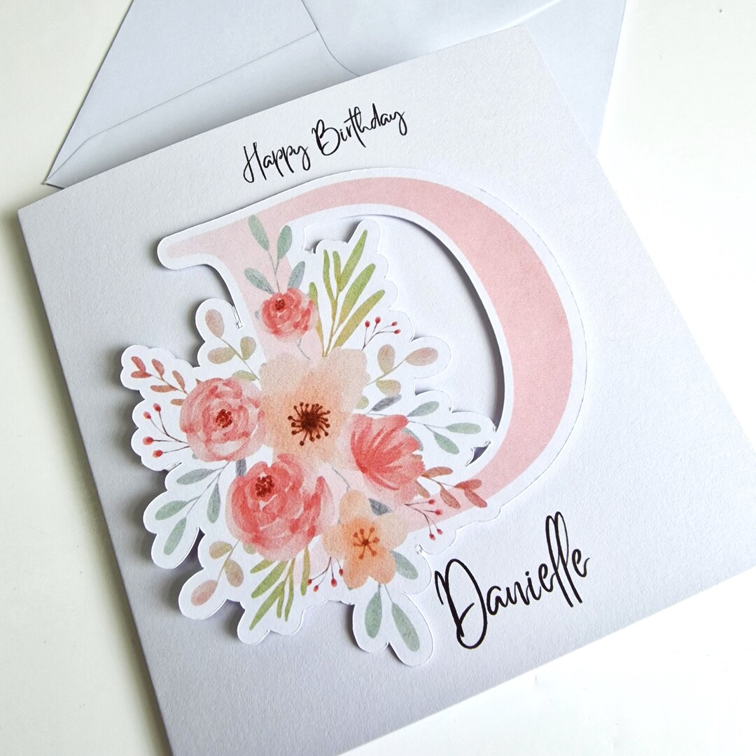 Personalised Floral Initial Birthday Card | Custom 3D Greeting Card - Etsy