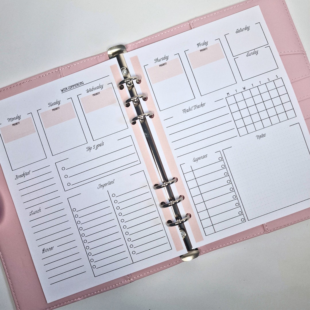 A5 Weekly Planner Inserts | Undated Diary Refills, Habit Tracker - Etsy UK