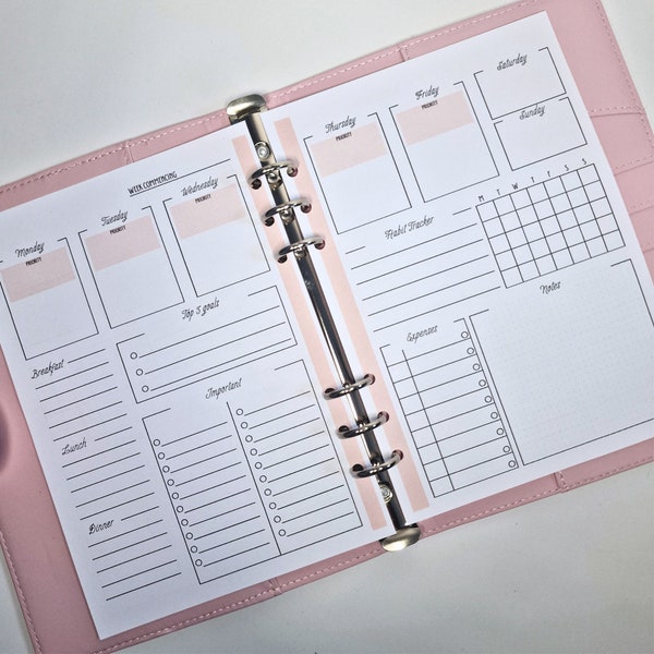 Weekly a5 planner inserts | Weekly diary page refills |Weekly planner with full week view