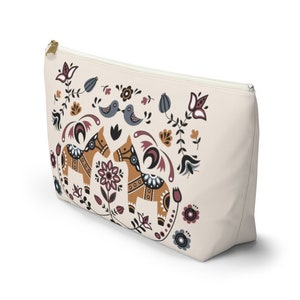 Bolsa com zíper para cavalo sueco Dala, bolsa para lápis Hygge escandinava, estojo de viagem estilo Boho nórdico, presente de Natal - pequeno, grande