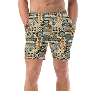 Pacific Islands Tapa Cloth-zwembroek heren, Hawaïaanse badkleding, boho-zwemshorts