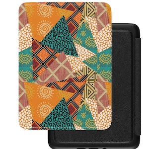 Capa para Kindle com patchwork africano: design tribal, capa de couro sintético
