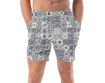Portugiese Tile Herren Badehose, Azulejo Tile Bademode, Boho Badeshorts