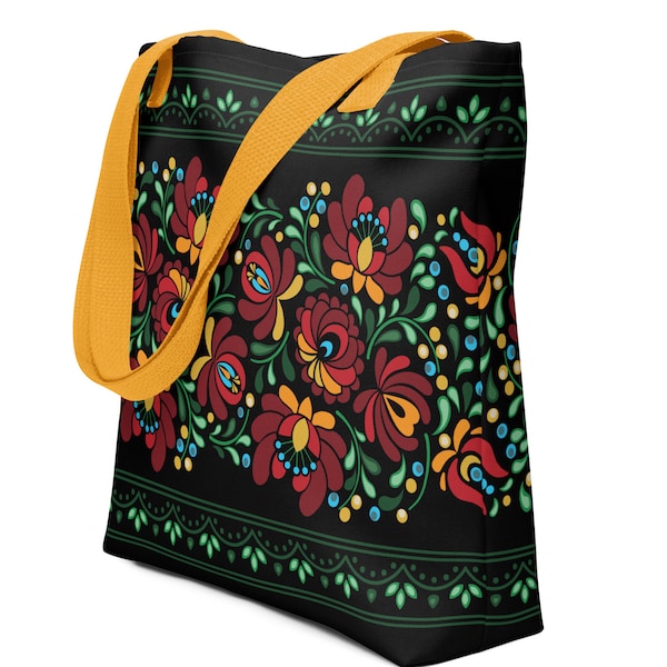 Hungarian Matyó Folk Art Tote Bag: Floral Print