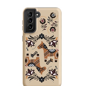 Swedish Dala Horse Tough Phone case - Scandinavian Folk Art Phone Case, iPhone 16 - iPhone 15- iPhone 14 - iPhone 13- Samsung Phone Case