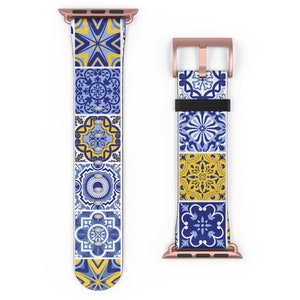 Correa para Apple Watch con diseño de azulejos sicilianos: correa de cuero vegano estilo bohemio para iWatch