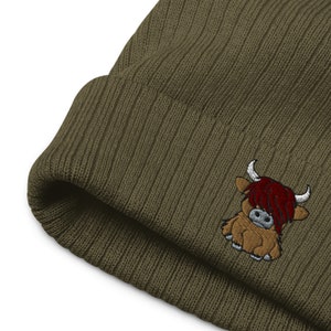 Scottish Highland Cow Embroidered Beanie, Highland Cow Hat, Cow Beanie, Winter Hat