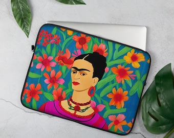 Mexican Icon Frida Khalo Laptop Sleeve, Frida Khalo Gift Laptop Case, Boho Macbook Air Case, Home Office Laptop Bag- 13, 15 pulgadas