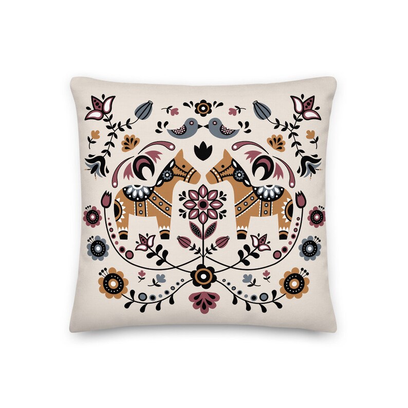 Swedish Dala Horse Throw Pillow, Scandinavian Hygge Pillow, Nordic Decor, Decorative Pillow, Housewarming Gift- Fall Decor, Indoor, Outdoor