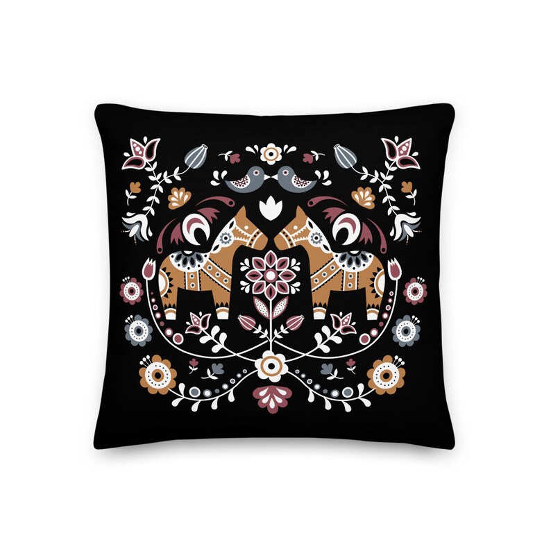 Swedish Dala Horse Throw Pillow, Scandinavian Hygge Pillow, Nordic Decor, Decorative Pillow, Housewarming Gift- Fall Decor, Indoor, Outdoor