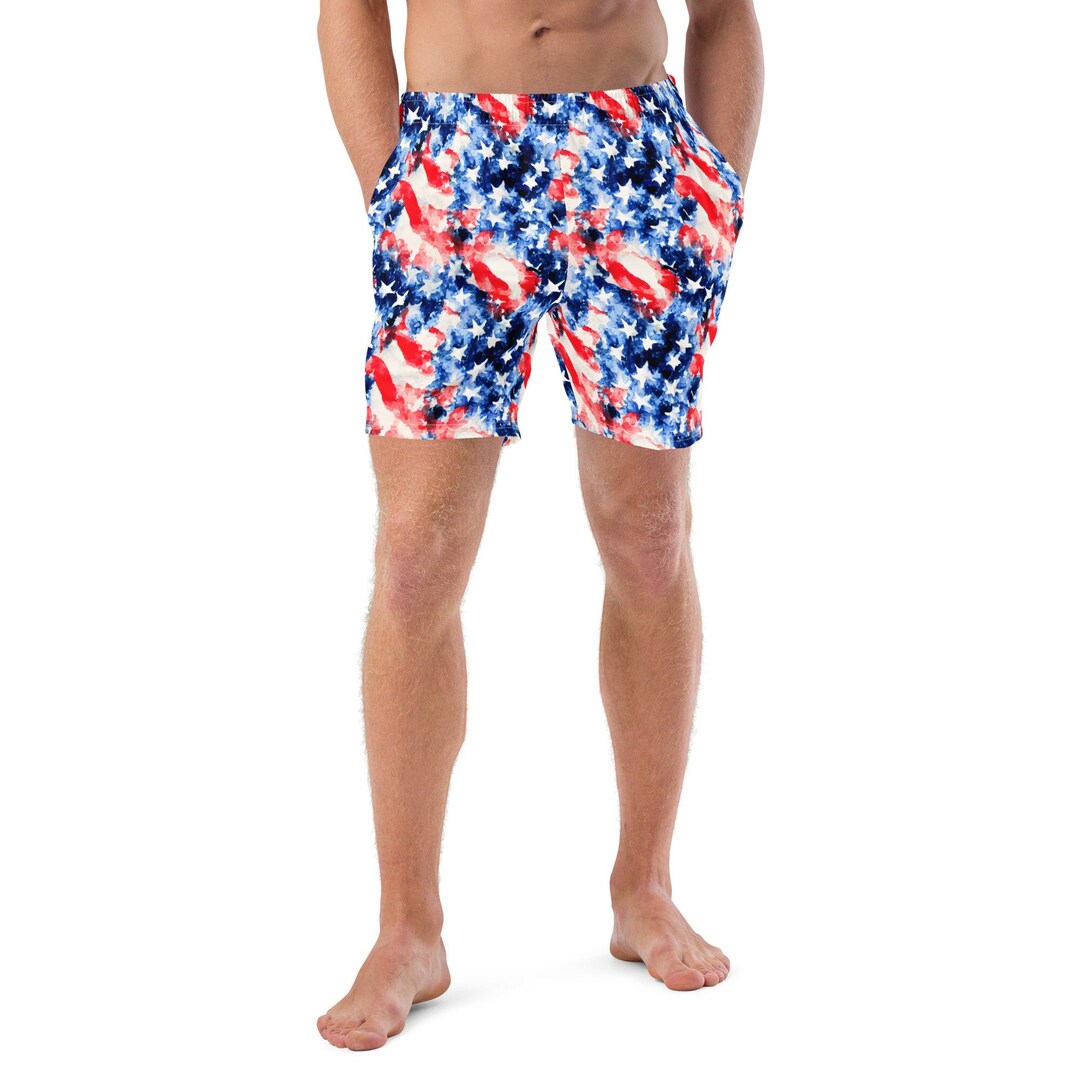 American Flag Recycled Men's Swim Trunks, Stars and Stripes Swim Shorts ...