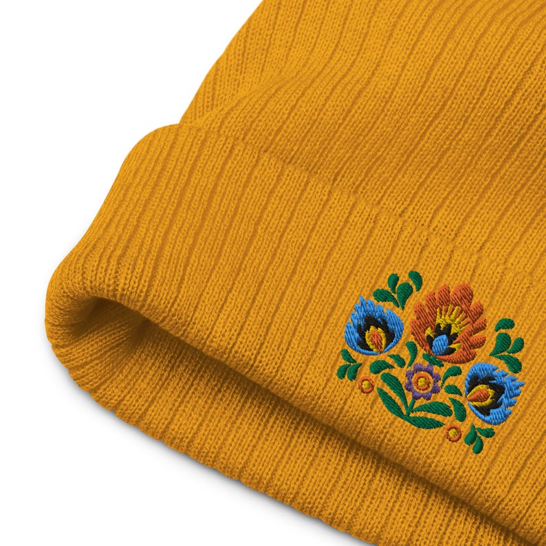Polish Wycinanki Embroidered Beanie, Polish Folk Art Gifts, Boho Hat