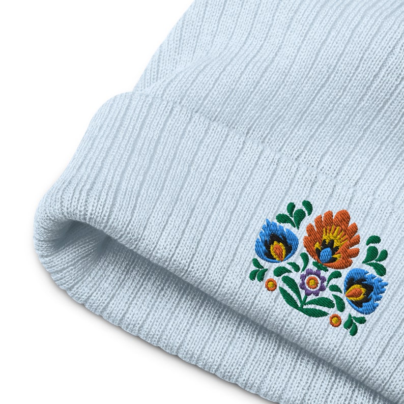 Polish Wycinanki Embroidered Beanie, Polish Folk Art Gifts, Boho Hat