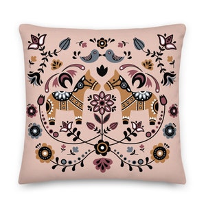 Swedish Dala Horse Throw Pillow, Scandinavian Hygge Pillow, Nordic Decor, Decorative Pillow, Housewarming Gift- Fall Decor, Indoor, Outdoor