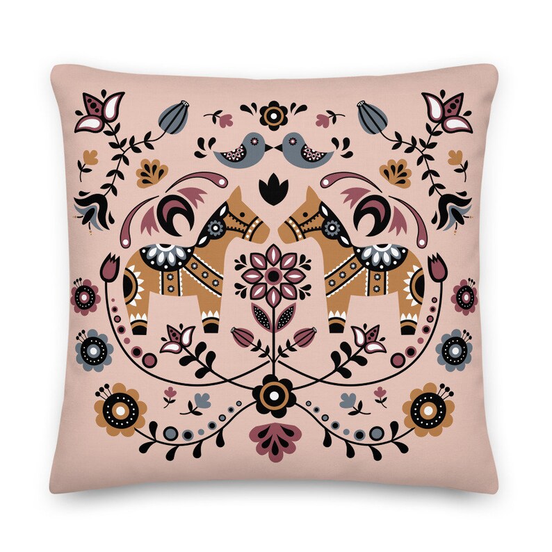 Swedish Dala Horse Throw Pillow, Scandinavian Hygge Pillow, Nordic Decor, Decorative Pillow, Housewarming Gift- Fall Decor, Indoor, Outdoor