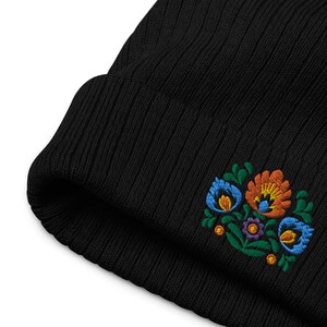Polish Wycinanki Embroidered Beanie, Polish Folk Art Gifts, Boho Hat