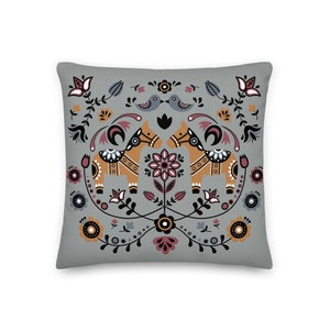 Swedish Dala Horse Throw Pillow, Scandinavian Hygge Pillow, Nordic Decor, Decorative Pillow, Housewarming Gift- Fall Decor, Indoor, Outdoor