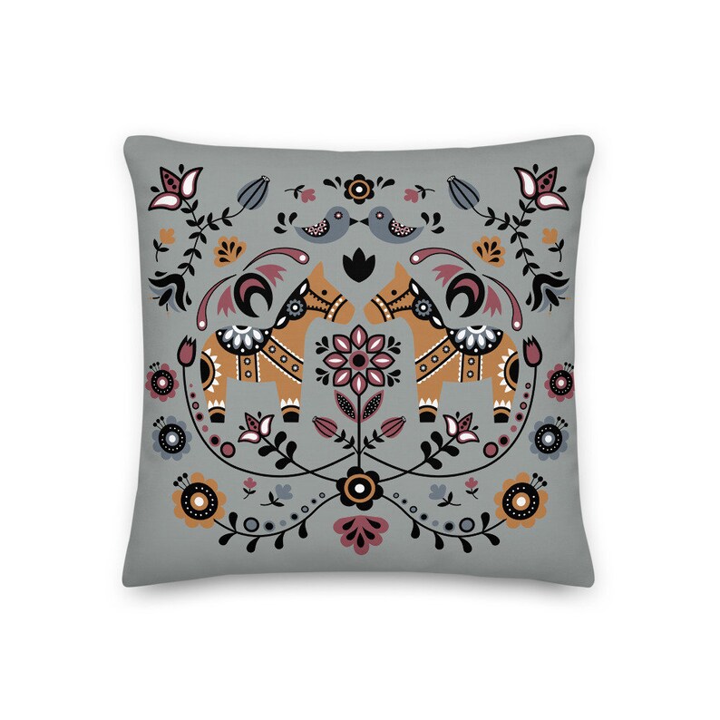 Swedish Dala Horse Throw Pillow, Scandinavian Hygge Pillow, Nordic Decor, Decorative Pillow, Housewarming Gift- Fall Decor, Indoor, Outdoor