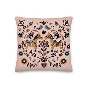 Swedish Dala Horse Throw Pillow, Scandinavian Hygge Pillow, Nordic Decor, Decorative Pillow, Housewarming Gift- Fall Decor, Indoor, Outdoor
