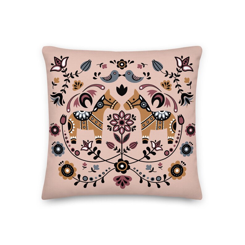 Swedish Dala Horse Throw Pillow, Scandinavian Hygge Pillow, Nordic Decor, Decorative Pillow, Housewarming Gift- Fall Decor, Indoor, Outdoor