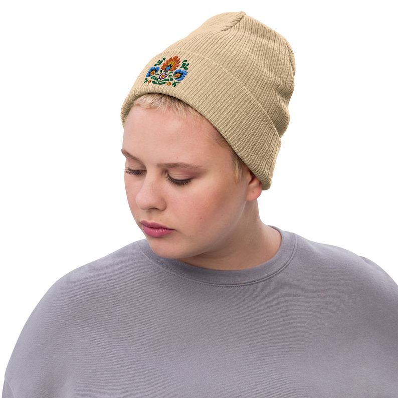 Polish Wycinanki Embroidered Beanie, Polish Folk Art Gifts, Boho Hat