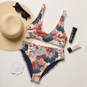 日本の折り紙リサイクルハイウエストビキニセット - ボヘミアンツーピース水着 - レディース