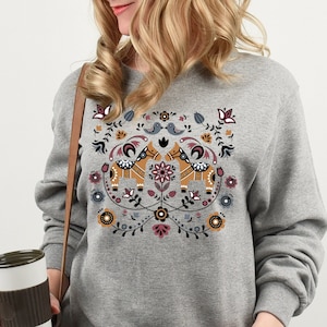 Swedish Dala Horse Fleece Sweatshirt: Scandinavian Folk Art Pullover